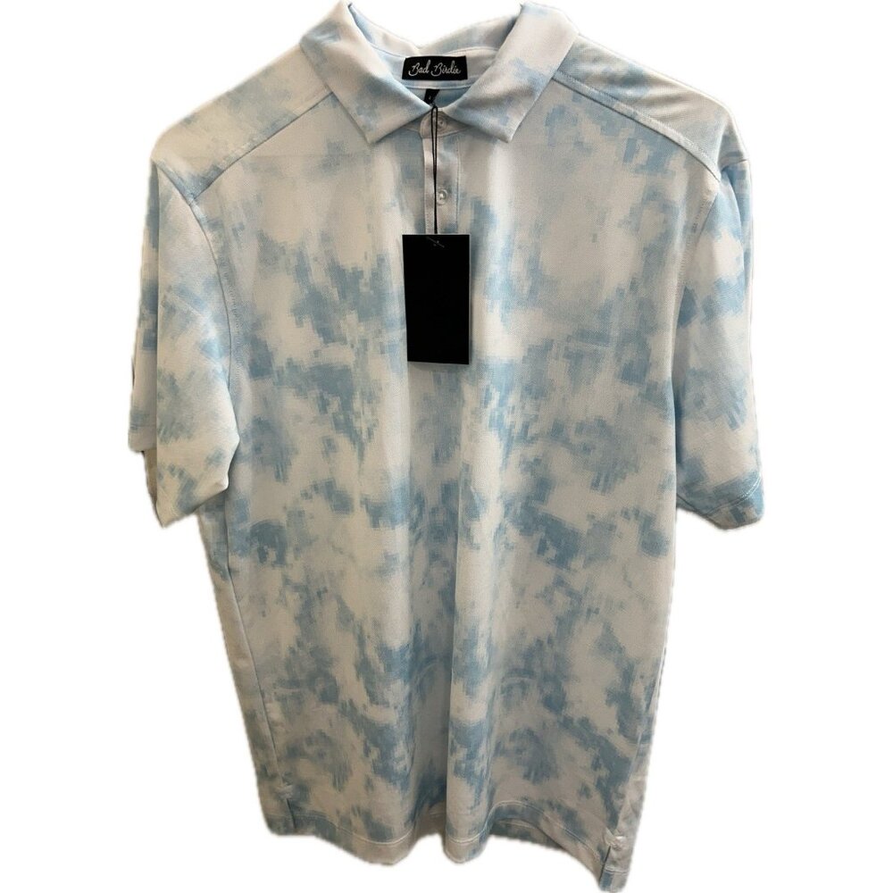 Bad Birdie Polo Shirt Mens Large White Blue Golf Geometric Pique Day Dreamin